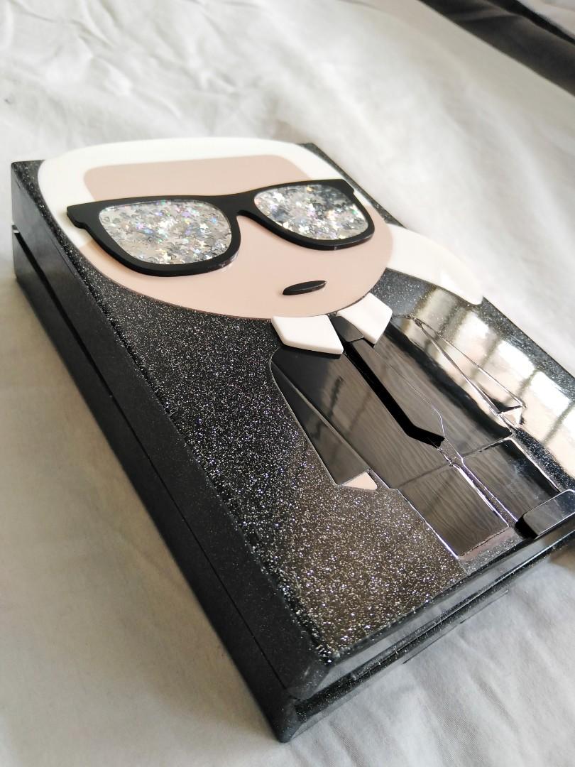 Karl Lagerfeld Women K/ikonik Karl Glittered Box Clutch (1412360 PYG) ❤  liked on Polyvore feat…