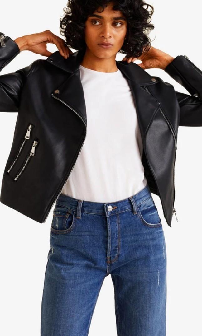 MANGO ZIPPED BIKER JACKET LEATHER JACKET MURAH Fesyen Wanita Pakaian Wanita Baju Luaran di Carousell