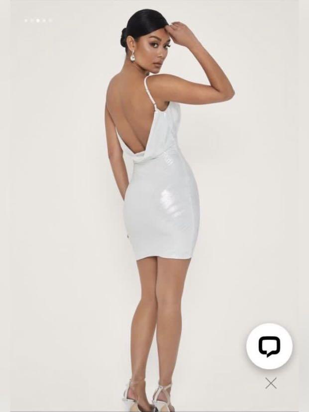 silver cowl neck mini dress