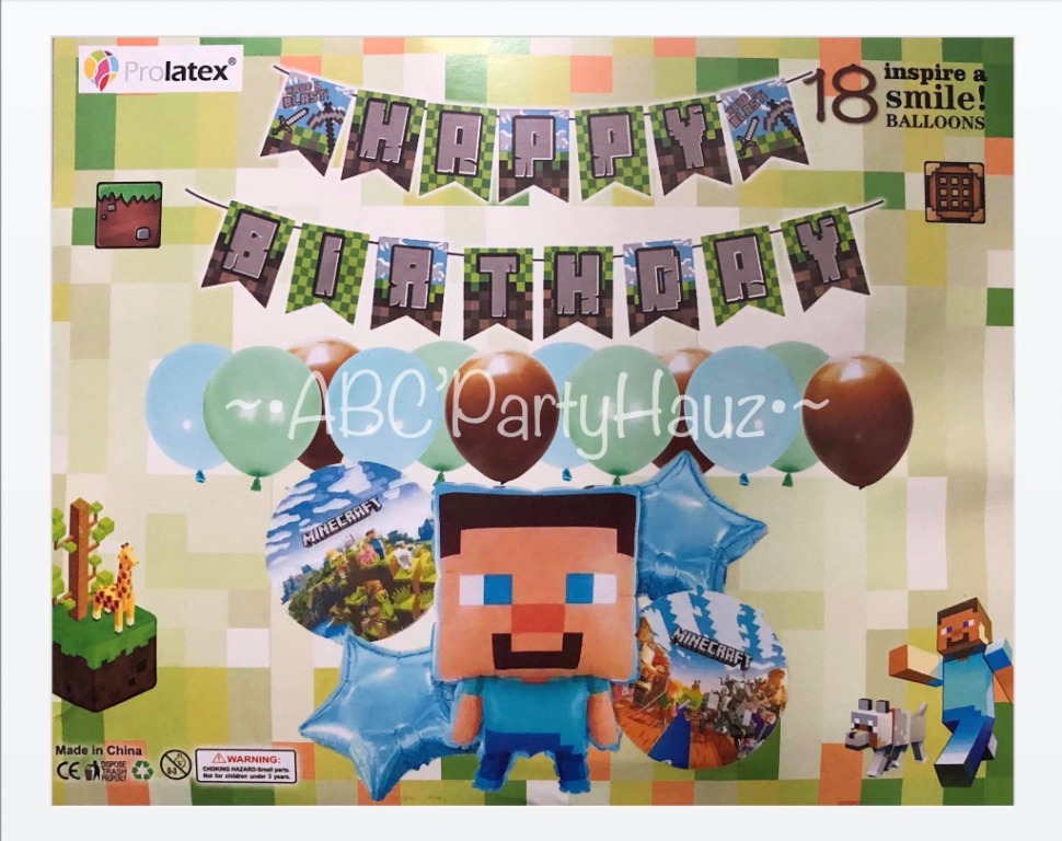 Minecraft Complete Party Decoration and Balloon Set, Hobbies & Toys ...