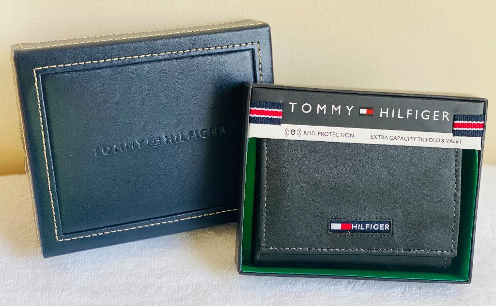 NEW! TOMMY HILFIGER SPENCER BLACK RFID PROTECTION TRIFOLD LEATHER