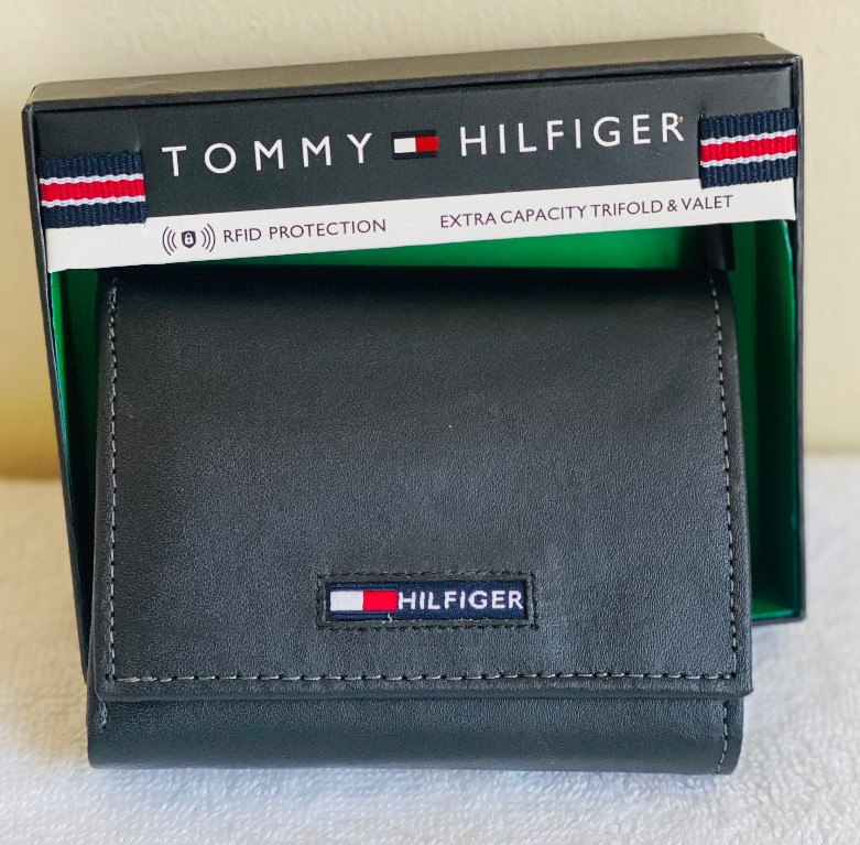 NEW! TOMMY HILFIGER SPENCER BLACK RFID PROTECTION TRIFOLD LEATHER