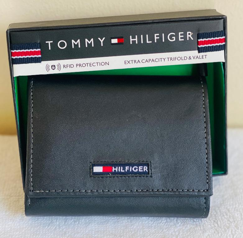 NEW! TOMMY HILFIGER SPENCER BLACK RFID PROTECTION TRIFOLD LEATHER