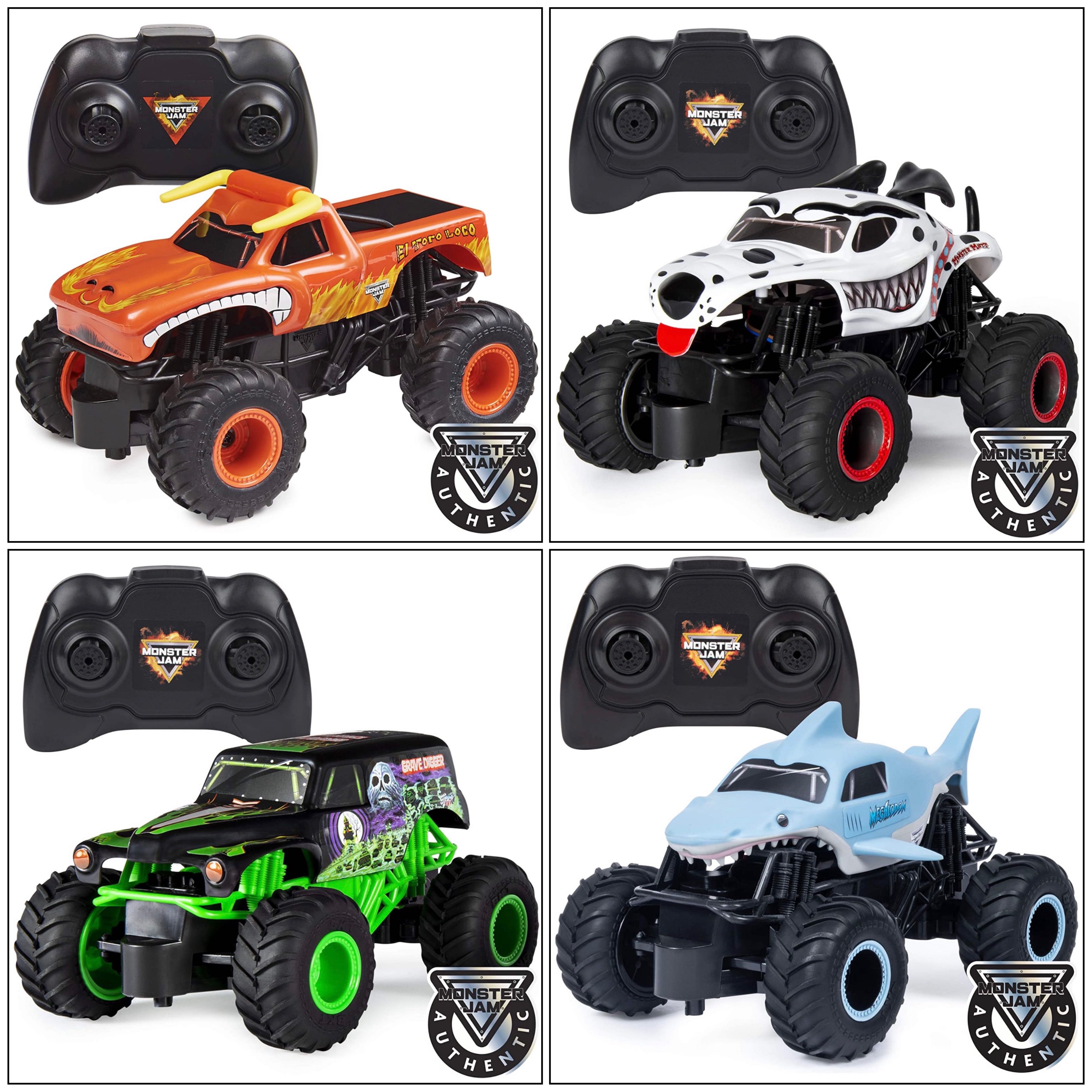 (READY STOCK) Monster Jam Remote Control Monster Truck, 124 Scale Grave Digger/Mutt Dalmatian