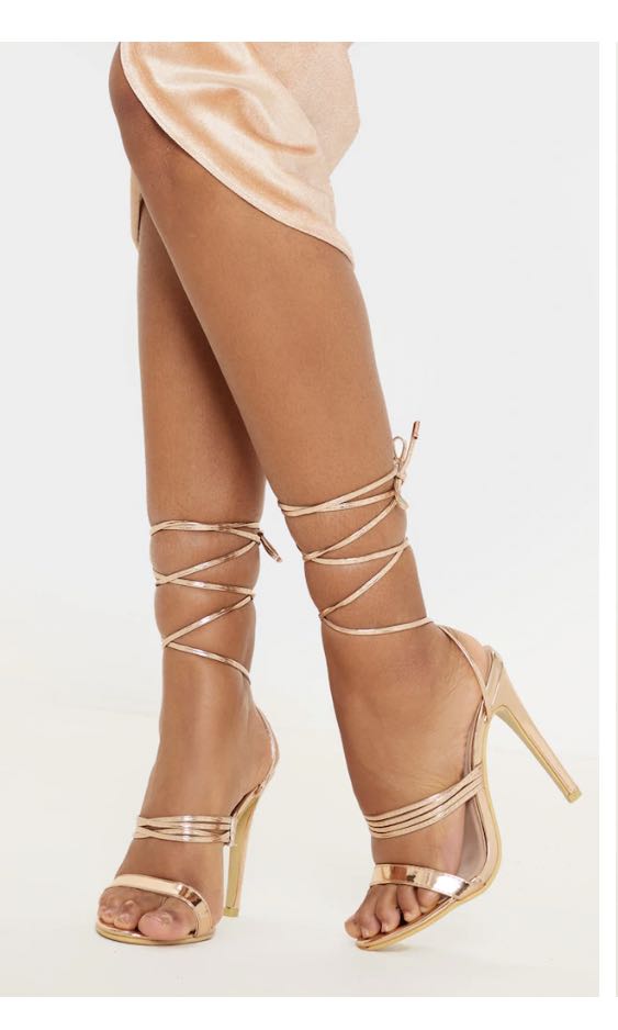 Gold strappy lace up hot sale heels
