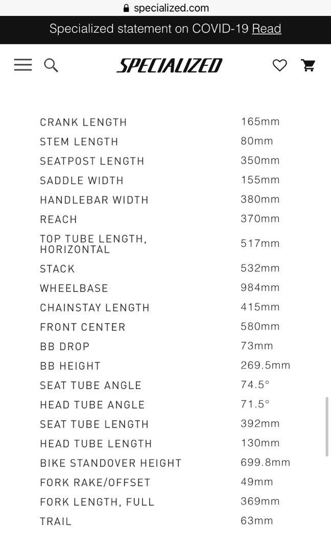 Specialized women's road outlet bike size chart