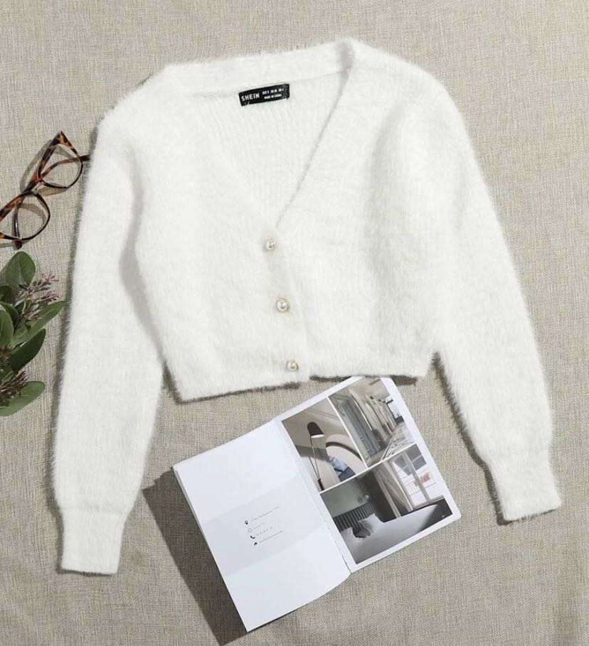 White top fluffy cardigan