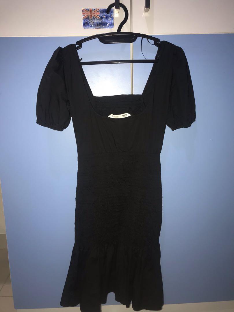 ZARA Black Smocked Mini Dress With 