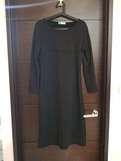 黑色長袖內刷毛超親膚哺乳洋裝
