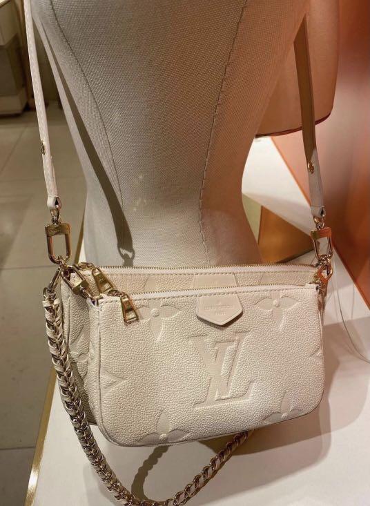 Authentic Louis Vuitton Multi Pochette Accessoires in Cream Monogram  Empreinte Leather, Luxury, Bags & Wallets on Carousell