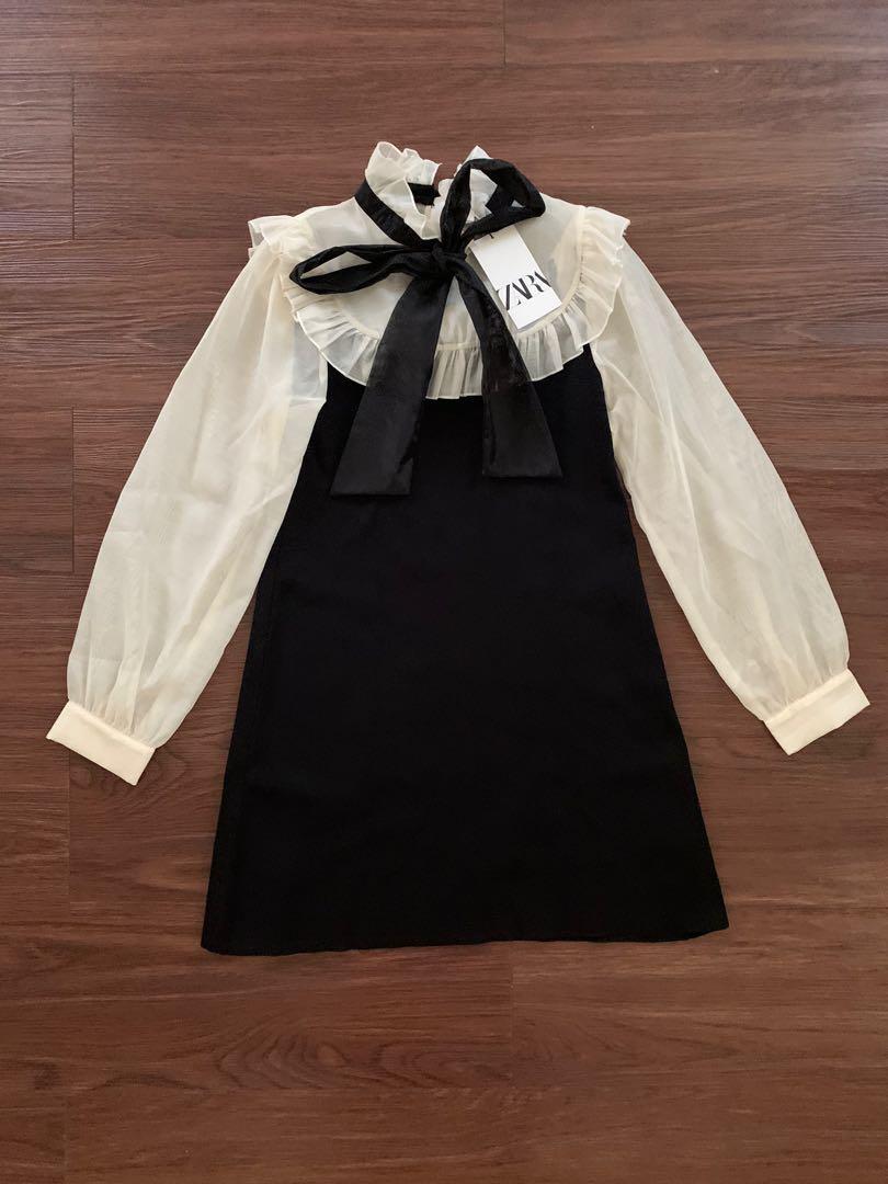 Zara black bow dress discount