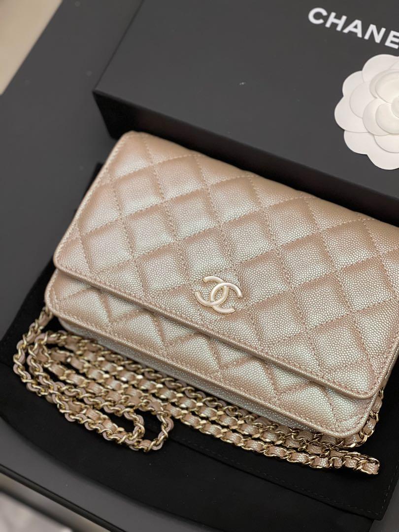 Chanel Wallet on Chain, 22A Dark Beige Caviar Leather, Gold