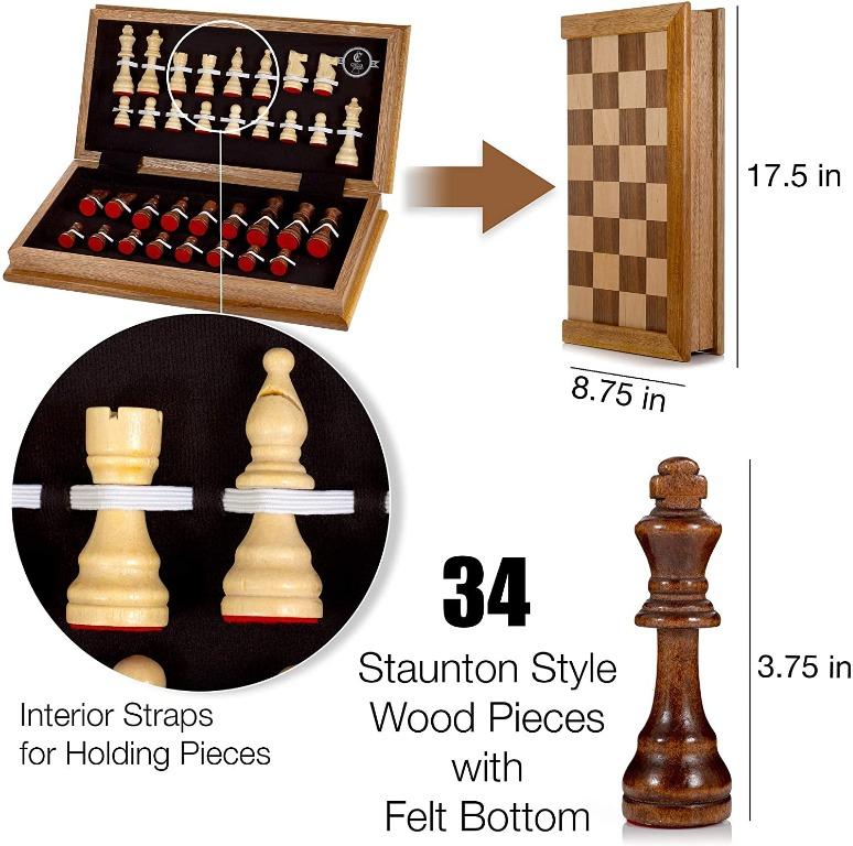 Chess Armory Large 17 Wooden Chess Set with Felted Game Board Interio