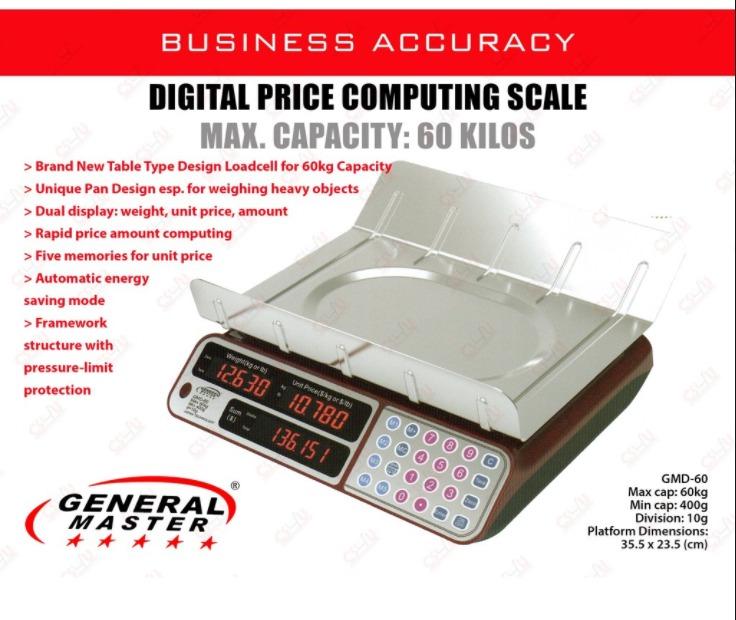 Digital Weighing Scale with Price Computing 60kg. Brand General Master