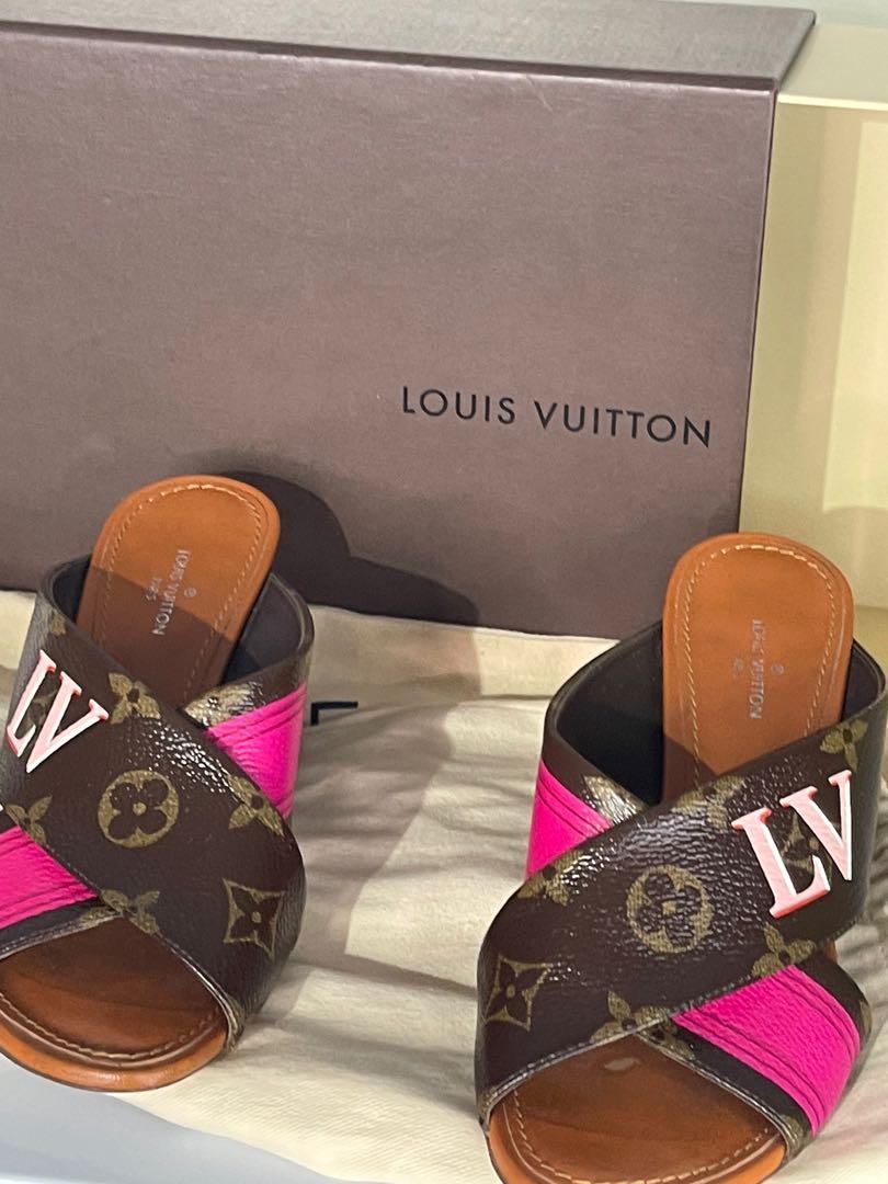 Louis Vuitton Brown/Pink Monogram Canvas Panorama Slide Mule Sandals Size  37.5 Louis Vuitton