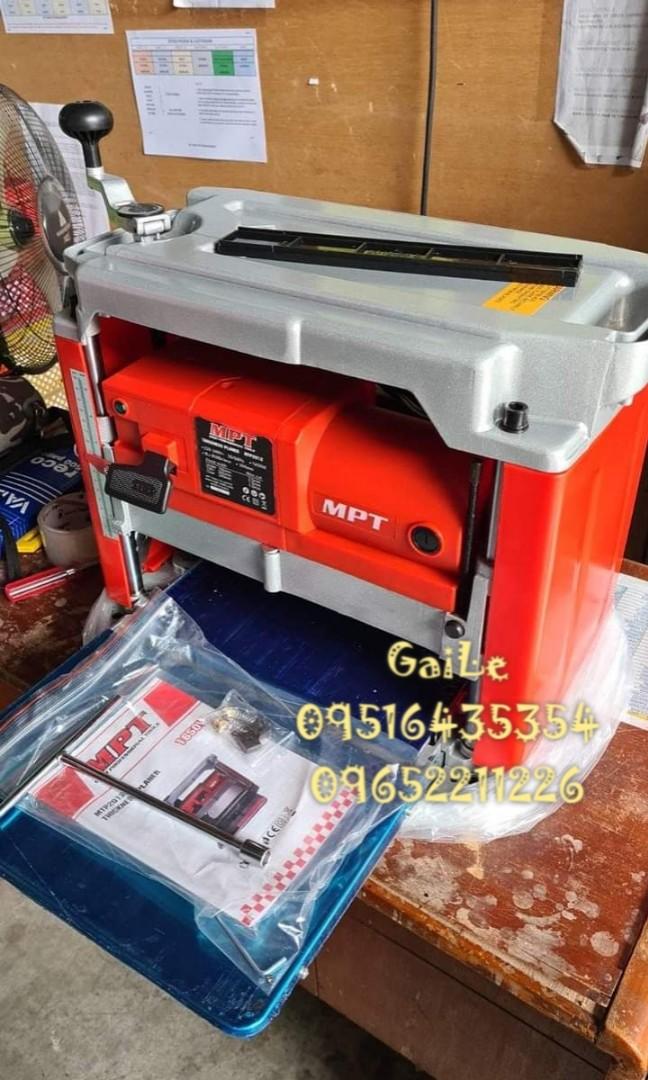 MPT 12", 1650W Automatic Thickness Planer (Category: Construction Tools & Equipment) located in Caloocan City. Submitted by abieghail (Listing ID 1080093867, Image 3). Description: Price - P 24,000 MPT MTP2012 Automatic 12” Thickness Planer ▪️Voltage: 220V-240~50/60Hz ▪️Input Power: 1650w ▪️Max. Cutting Width: 304mm (12") ▪️One time Max. Cutting Depth: 2.38mm (3/23”) ▪️Range of Cutting Depth: 3.0~150mm ▪️Blade Speed: 8500r/min Pure copper winding