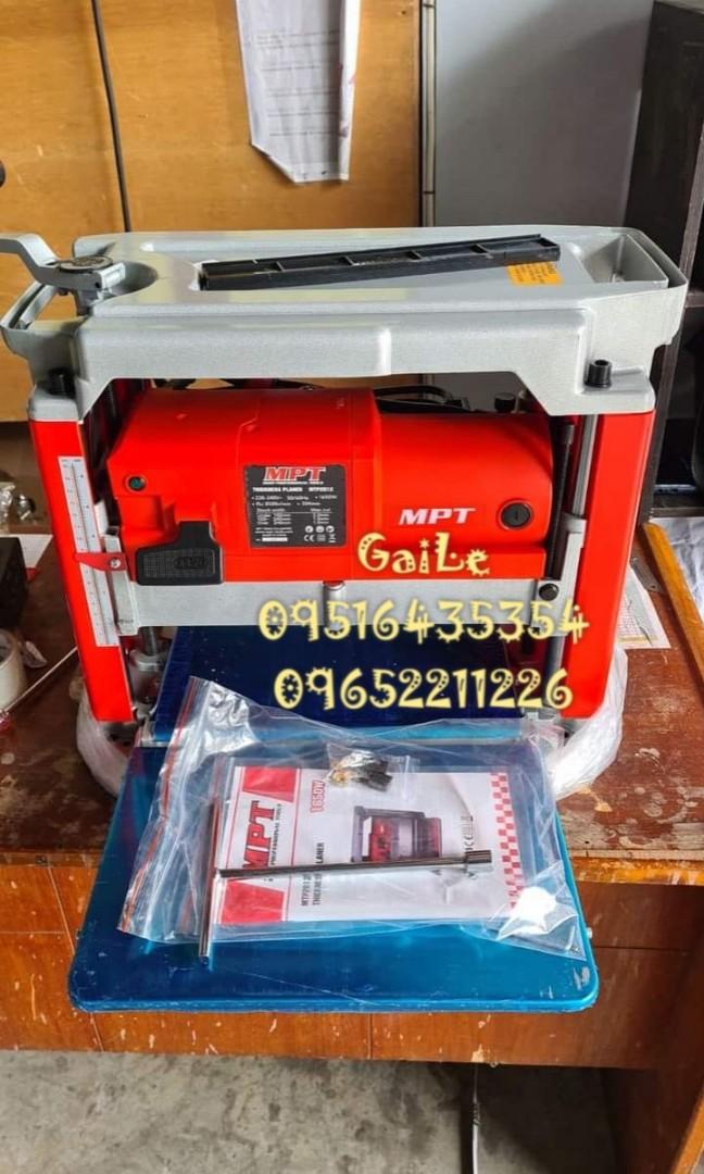 MPT 12", 1650W Automatic Thickness Planer (Category: Construction Tools & Equipment) located in Caloocan City. Submitted by abieghail (Listing ID 1080093867, Image 1). Description: Price - P 24,000 MPT MTP2012 Automatic 12” Thickness Planer ▪️Voltage: 220V-240~50/60Hz ▪️Input Power: 1650w ▪️Max. Cutting Width: 304mm (12") ▪️One time Max. Cutting Depth: 2.38mm (3/23”) ▪️Range of Cutting Depth: 3.0~150mm ▪️Blade Speed: 8500r/min Pure copper winding