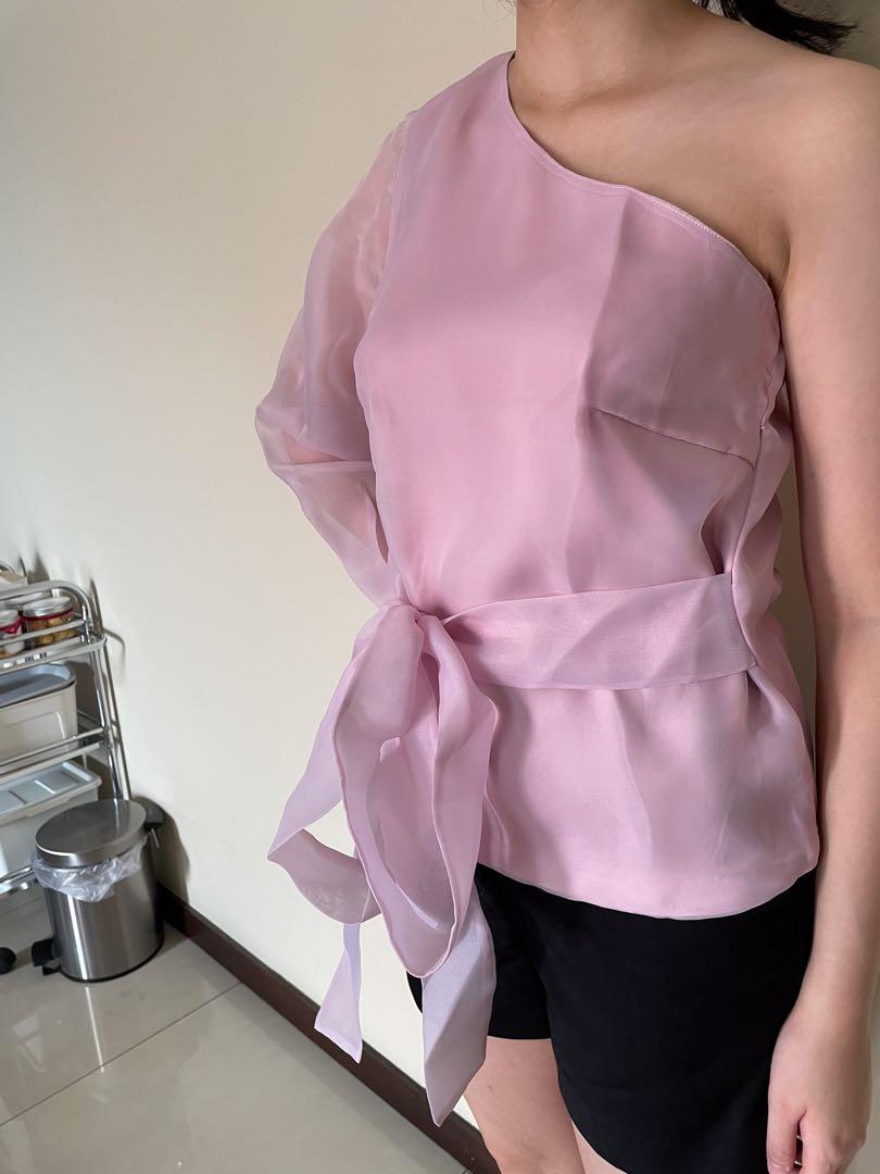 Pink one shoulder top, Fesyen Wanita 