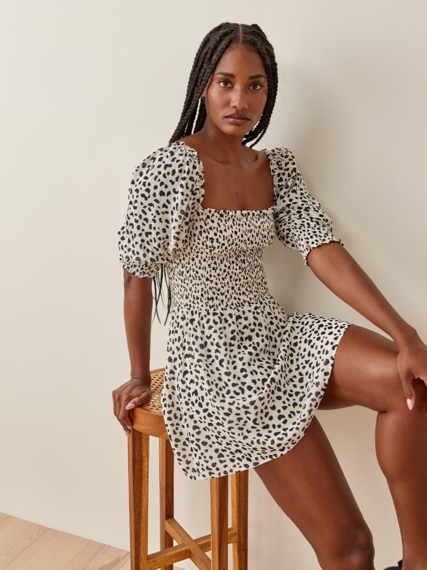 Reformation Elle Dress Authentic in Sunshine Ocelot Suzette