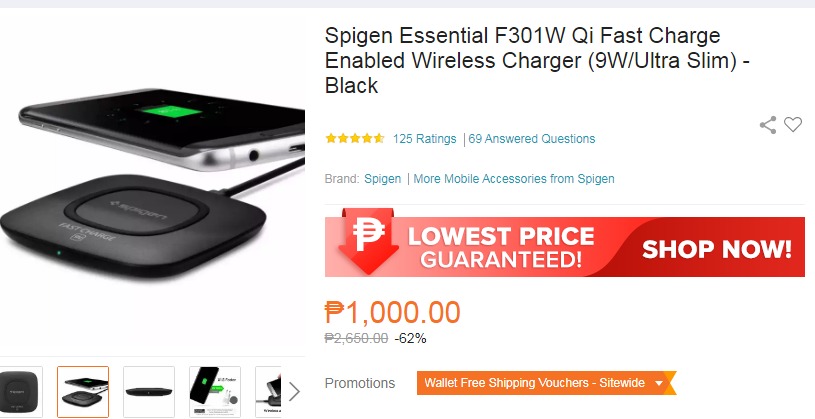 spigen essential f301w qi fast charge enabled wireless charger 9w ultra slim black