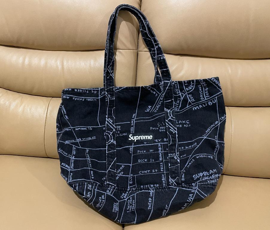 Supreme 19SS Gonz Map Denim Tote Bag, 名牌, 手袋及銀包- Carousell