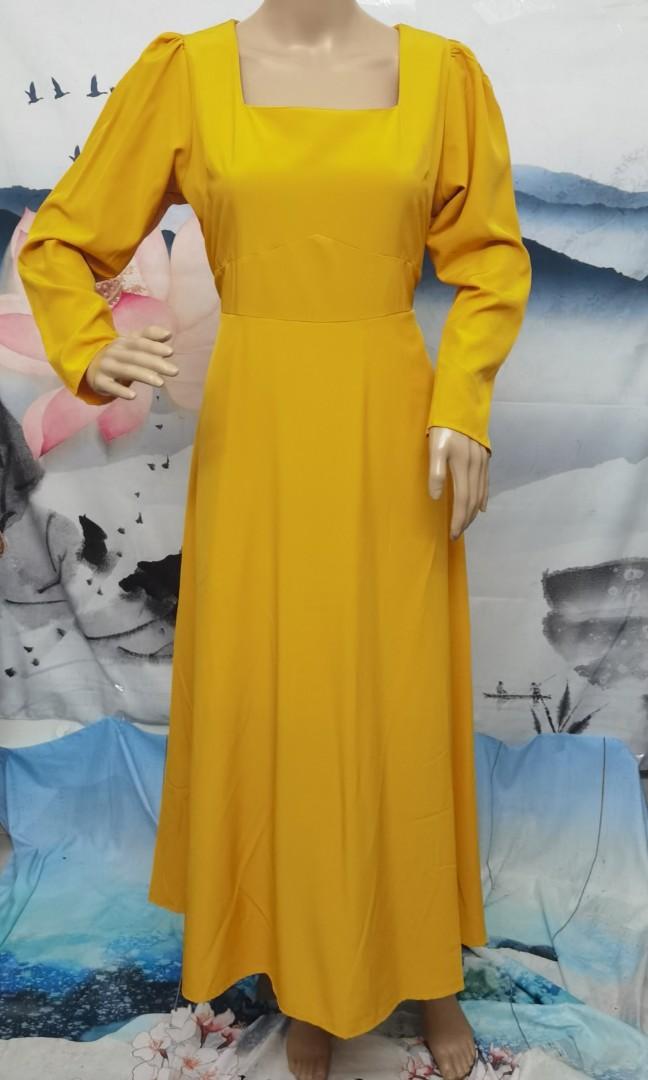 yellow colour long frock