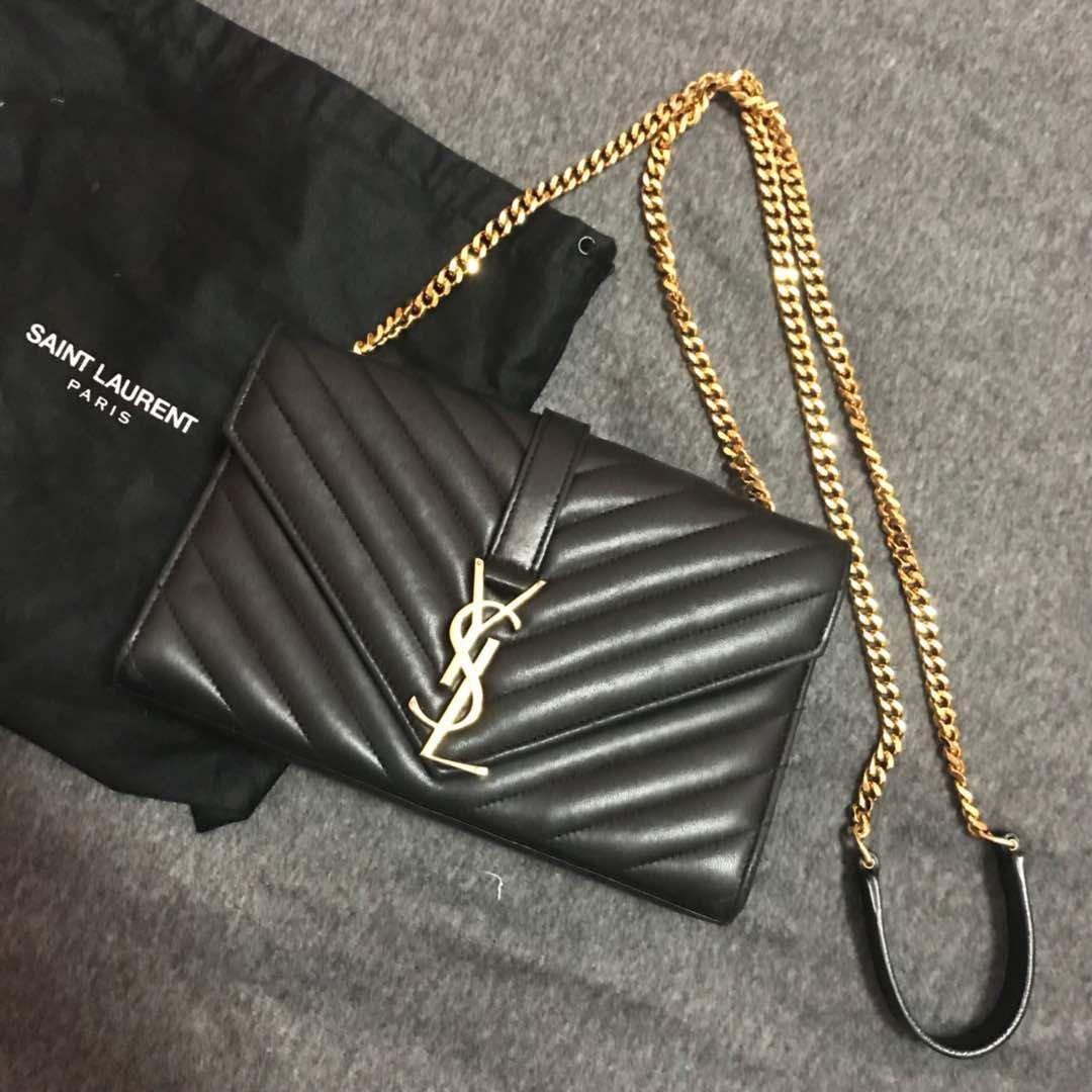YSL Saint Laurent Envelope Medium Bag Black on Black, Luxury, Bags &  Wallets on Carousell