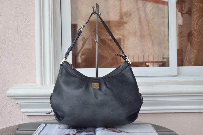 Authentic MCM Leather Hobo Bag in Grayish Black, Women's Fashion, Bags u0026  Wallets, Shoulder Bags on Carousell