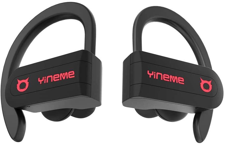 Bluetooth 5.0 Headphones with LED Display Charging Case YINEME True Wireless Earbuds with Dual HD Mic Volume Control Mini in Ear Earphones Stereo Sound 20H Playing Time White Wording Audio Earphones o...