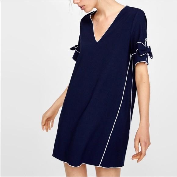 BN Zara Contrast Piping Navy Blue Dress ...