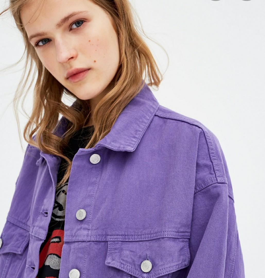 BNWT Pull Bear Oversized Purple Denim Jacket Women s Fashion Coats Jackets and Outerwear on Carousell