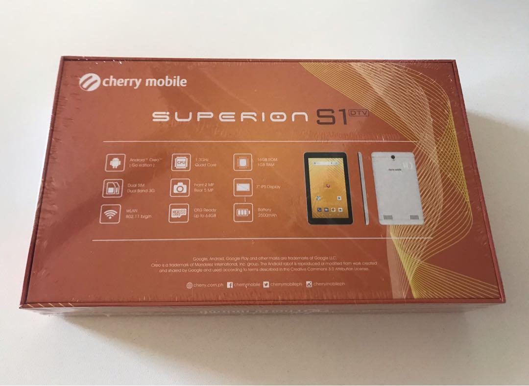 CHERRY MOBILE SUPERION S1 DTV (Category: Android) located in Pasay City. Submitted by kkalien (Listing ID 1080289793, Image 2). Description: ‼️BRAND NEW CHERRY MOBILE SUPERION S1 DTV‼️ Color: Black🖤 -Dual SIM, dual standby, supports 3G HSPA+ connectivity -7-inch IPS Display -Android 8 Oreo Go Edition -1.3GHz quad-core processor -1GB RAM -16GB internal storage, expandable up to 64GB via MicroSD card -5MP rear camera with LED flash -2MP front came