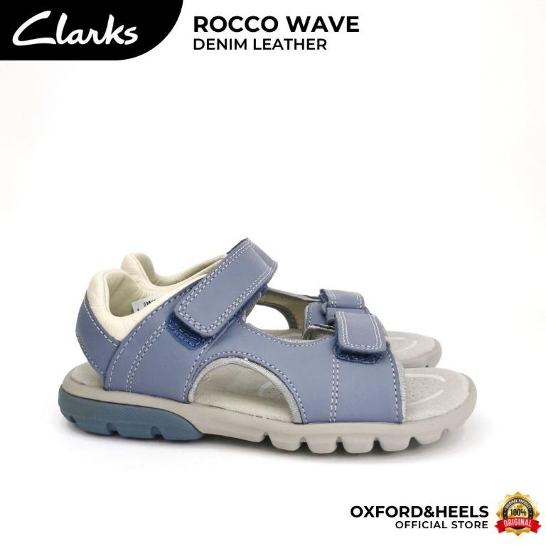 Clarks Kids Rocco Wave Denim Blue Leather Soft Lightweight Comfortable Sandal Budak Lelaki Original