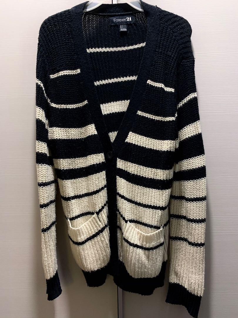 Forever 21 Black Cream Striped Cardigan Women s Fashion Tops Other Tops on Carousell