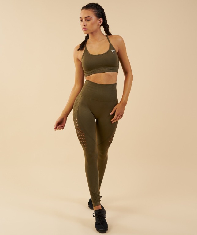 Gymshark Seamless Energy High Waisted Leggings Khaki M Women s Fashion Activewear on Carousell