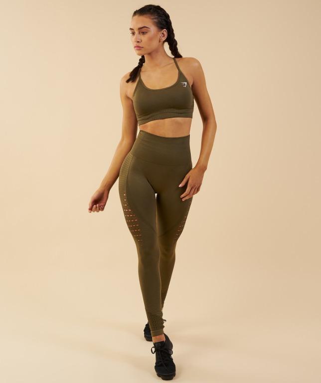Gymshark Seamless Energy High Waisted Leggings Khaki M Women s Fashion Activewear on Carousell