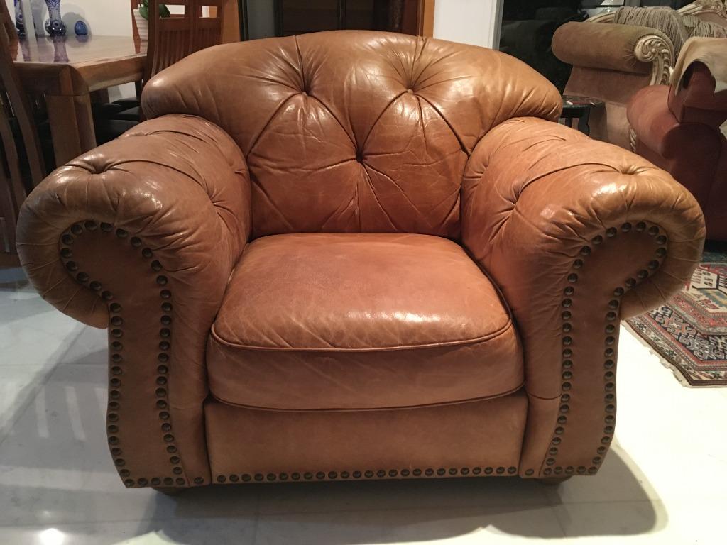 Overstuffed best sale leather chair