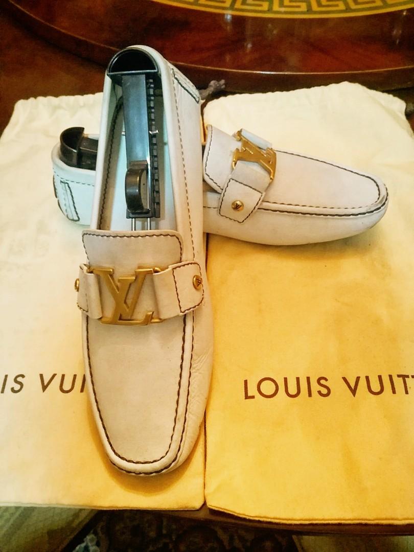 Louis Vuitton white color with gold lv logo leather men shoes  Louis  vuitton loafers, Louis vuitton shoes heels, Louis vuitton shoes