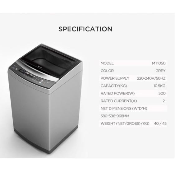 Midea 10kg Top Load Washing Machine MT1050B, TV & Home Appliances, Washing Machines and Dryers