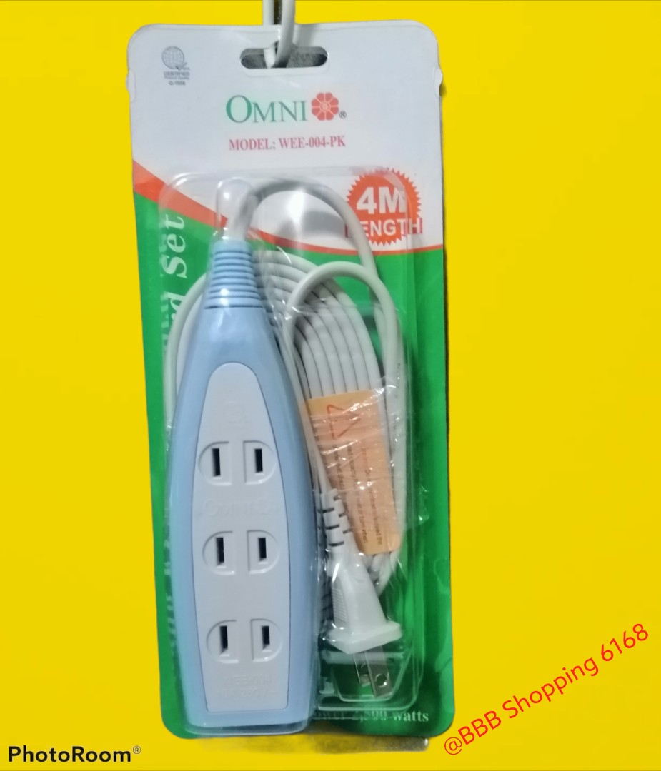 Omni extension cord 4 meters length 4 gang, TV & Home Appliances