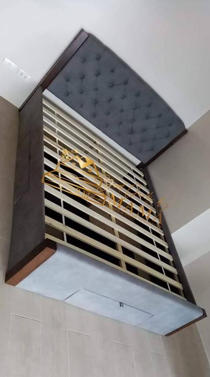 QUEEN BED WITH PULL-OUT STORAGE (Category: Bed Frames & Mattresses) located in Manila. Submitted by gooddealsbymama (Listing ID 1080230342, Image 3). Description: QUEEN BED WITH PULL-OUT STORAGE Queen-size: ₱14,000 Mattress Size: 60" x 75" Materials: Malaysian rubberwood Upholstery: Gray fabric *Bed Frame only. Mattress sold separately ✅FREE DELIVER & ASSEMBLE WITHIN METRO MANILA ✅CASH ON DELIVERY *Disclaimer: Product color may slightly vary due 