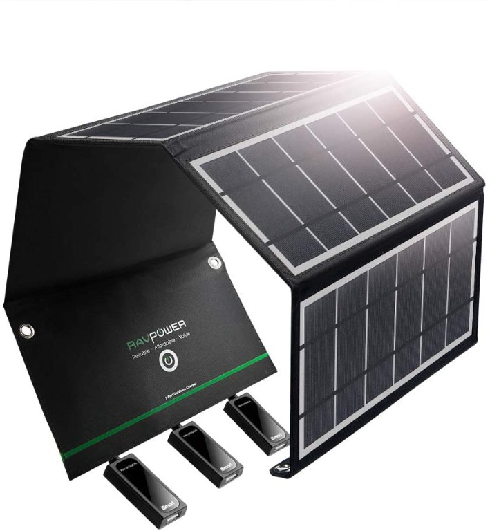 B Solar Charger 24W Solar Panel with Triple USB Ports Waterproof Foldable for Smartphones Tablets and Camping Travel RAVPower UK RP-PC005