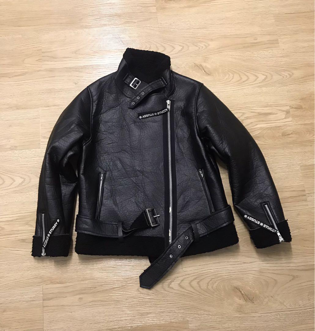 Stussy double collar leather jacket 