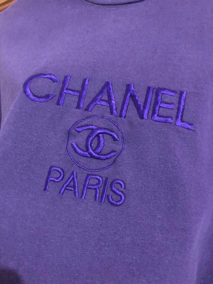 NEW $1450 20C CHANEL PURPLE CC LOGO EYELET EMBROIDERY CROP TEE T-SHIRT TOP  38 40