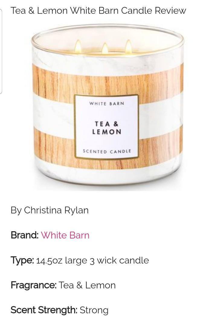 White Barn 3Wick Candle Tea & Lemon Candle, Furniture & Home Living