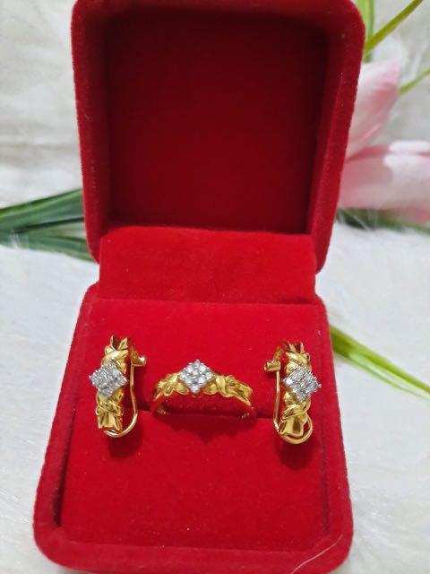 gold earrings and ring set