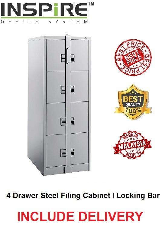 4 Drawer Steel Filing Cabinet With Locking Bar Furniture Home