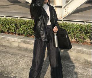 舒適坑條深藍九分燈芯絨寬褲 #冬出清