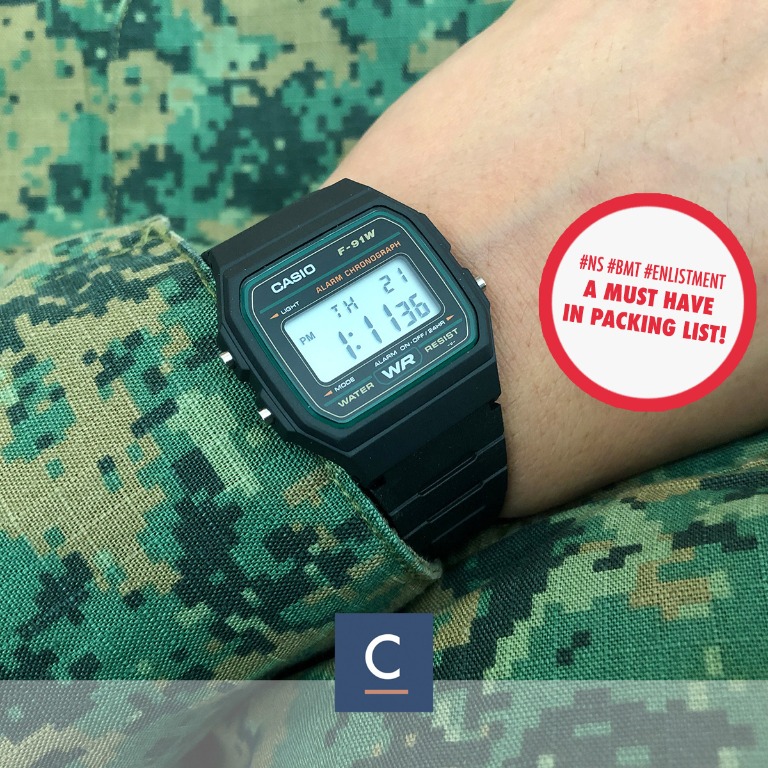 Casio Classic Digital Watch F 91W 3 Black Watch Green Army BMT