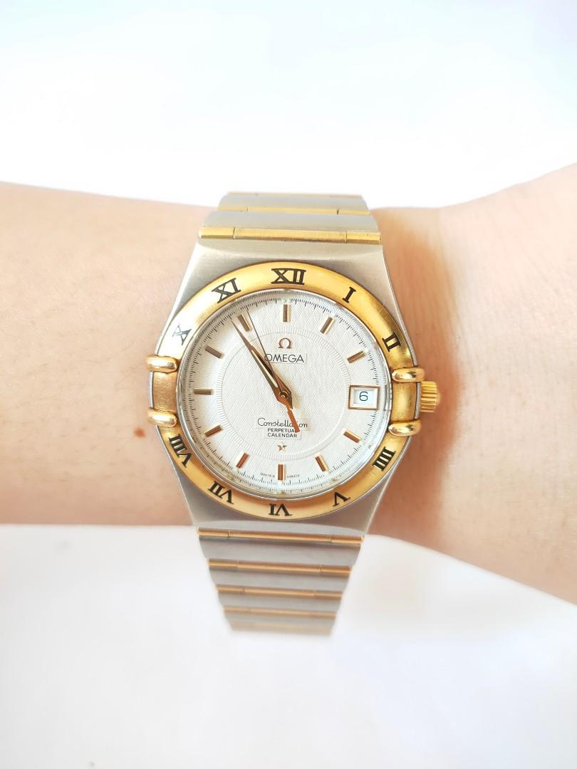 Auth Omega Constellation Perpetual Calendar Quartz 18K Gold Two